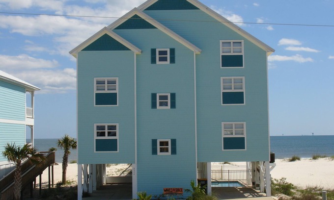 Fort Morgan House | Waves of Grace - Gulf Front House! Private HEATED Pool! JUST STEPS TO THE WATER!