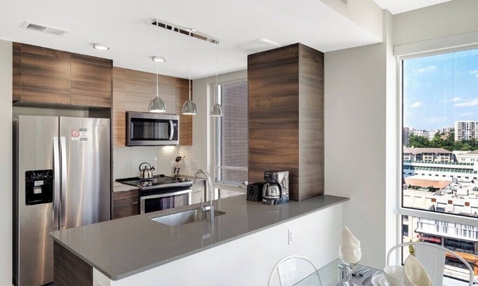 Airport Area Apartment | Wheelchair Access 1BR | Pet-friendly, Gym & Fireplace!