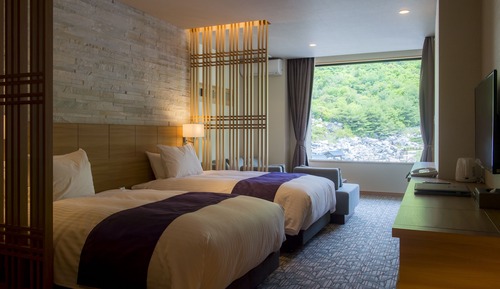 Universal Design Twin JP-Western Room, Main Bldg. (3F, Half Open Air Bath, Terrace)