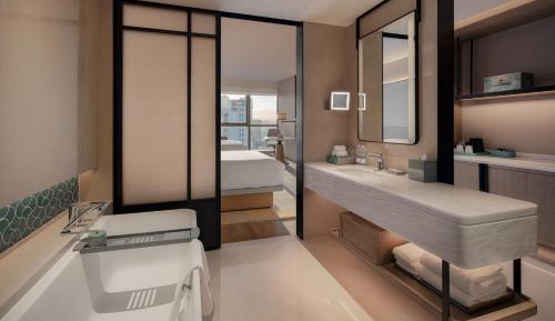 Double Room with Two Double Beds and Partial Sea View