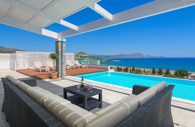 Dazzling Rhodes Villa | Villa Aegean Glory | 5 Bedrooms | Breathtaking Sea Views | Private Pool & Outdoor Jacuzzi | Lovely Furnished Terrace | Shaded Outdoor Dining Area | Prime Location | Lindos