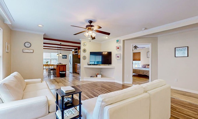 Dandridge House | Sunny dog-friendly home with a pool, balcony, smart TVs, washer/dryer, & AC